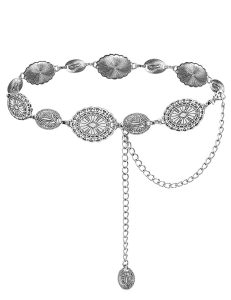 Concho Chain Belt with Lobster Clasp and Extension Chain for Waist Wear