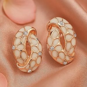 Estele 24 Kt Gold Plated Earrings With Green Coloured Flower Print For Women