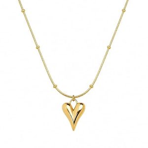 Anti Tarnish 18K Gold Plated Heart Pendant Necklace for Women