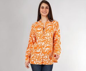 Impression Women Cotton Full Sleeves Mandarin Collar Semi Formal Shirt | Oversized Casual Shirt for Women