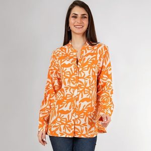 Impression Women Cotton Full Sleeves Mandarin Collar Semi Formal Shirt | Oversized Casual Shirt for Women